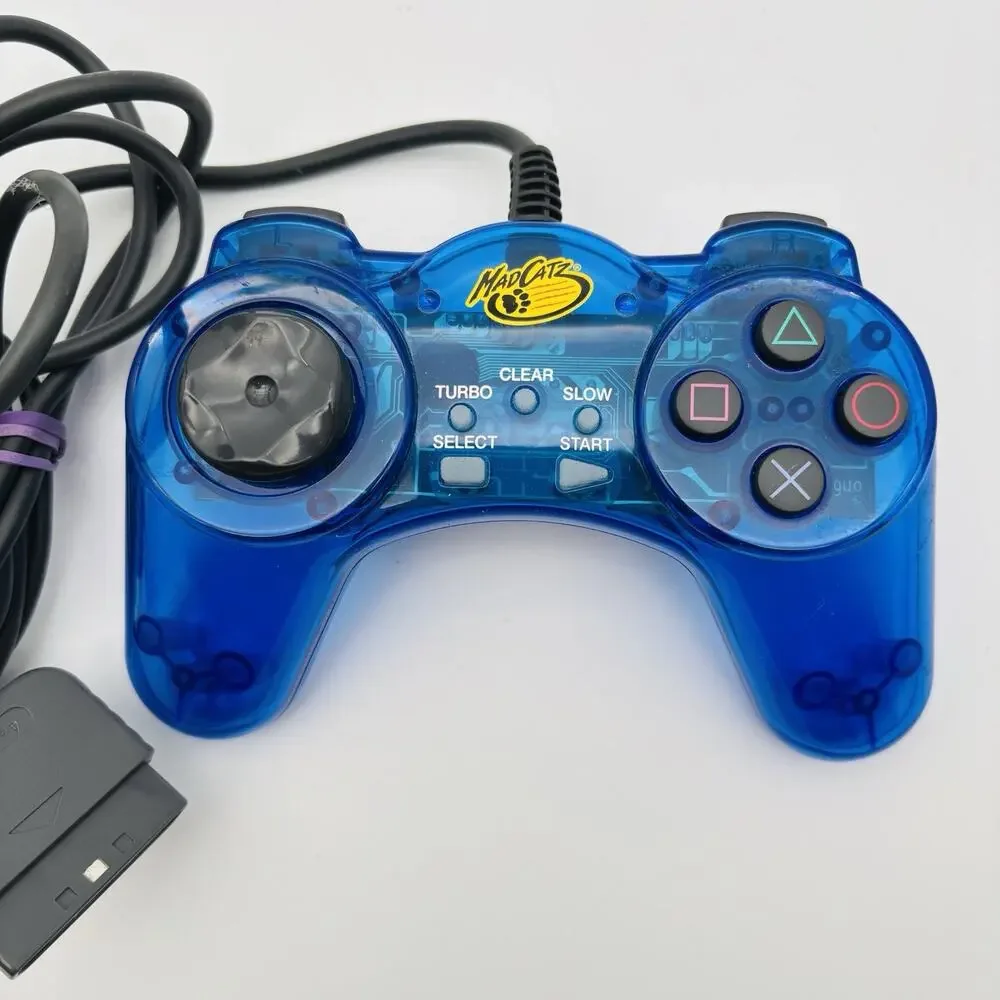 Madcatz Dual Force PS1 & PS2 Controller Clear Blue #8002 Tested Works.